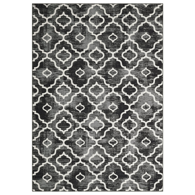 Geometric Machine Washable Rug with Rubber Backing for Living Room Moroccan Non-Slip Dining Room Rug Easy-Cleaning Floor Carpet for Bedroom Office Playroom