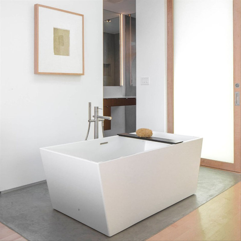 Cube 60'' L Freestanding Soaking Bathtub, Brushed Nickel, Matte White