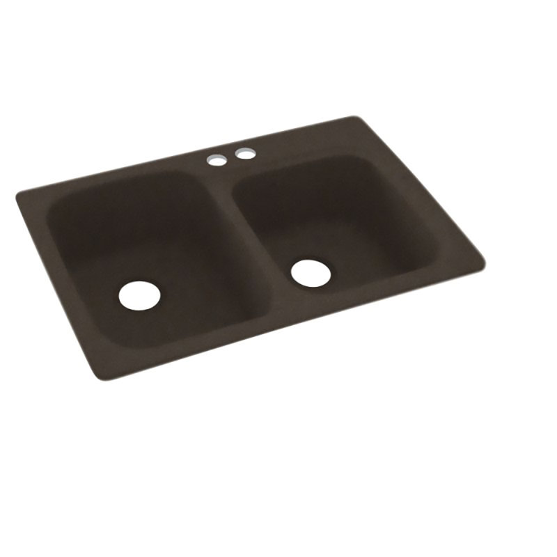 33'' L Mounting / Installation Required Double Bowl Solid Surface Kitchen Sink, 2 Hole 2B, Canyon