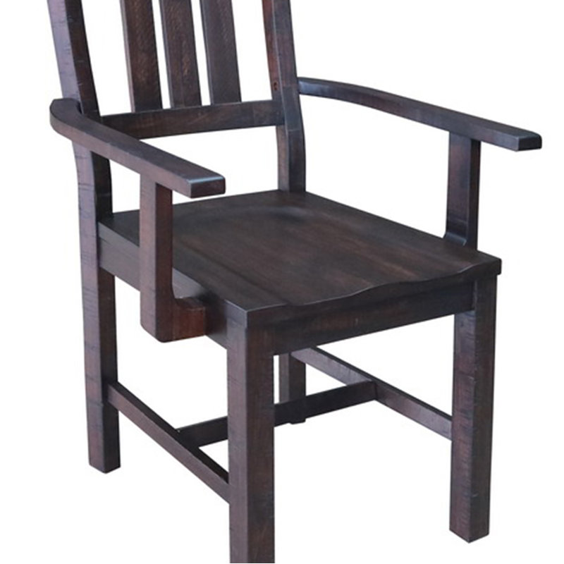 Chaise avec accoudoirs à dossier en lattes de couleur brune Wickham