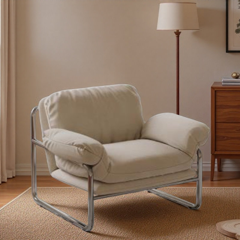 Chaise de loisirs rétro en acier inoxydable., Blanc cassé