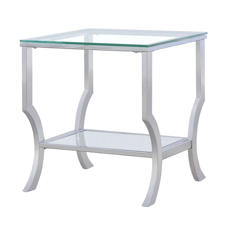 Table de bout carrée avec tablette en miroir Coralle