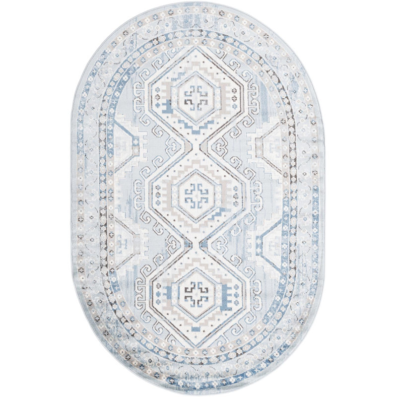 Contemporary Aden Rug Aqua Blue Color, Oval 5'3" x 8'