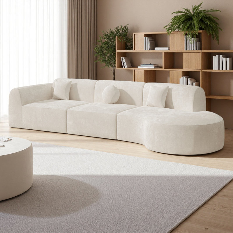 Canapé modulaire incurvé moderne de 140 po avec ensemble de 3 pièces d'éponge entièrement compressée haute densité et méridienne, entièrement assemblé faisant face à la droite