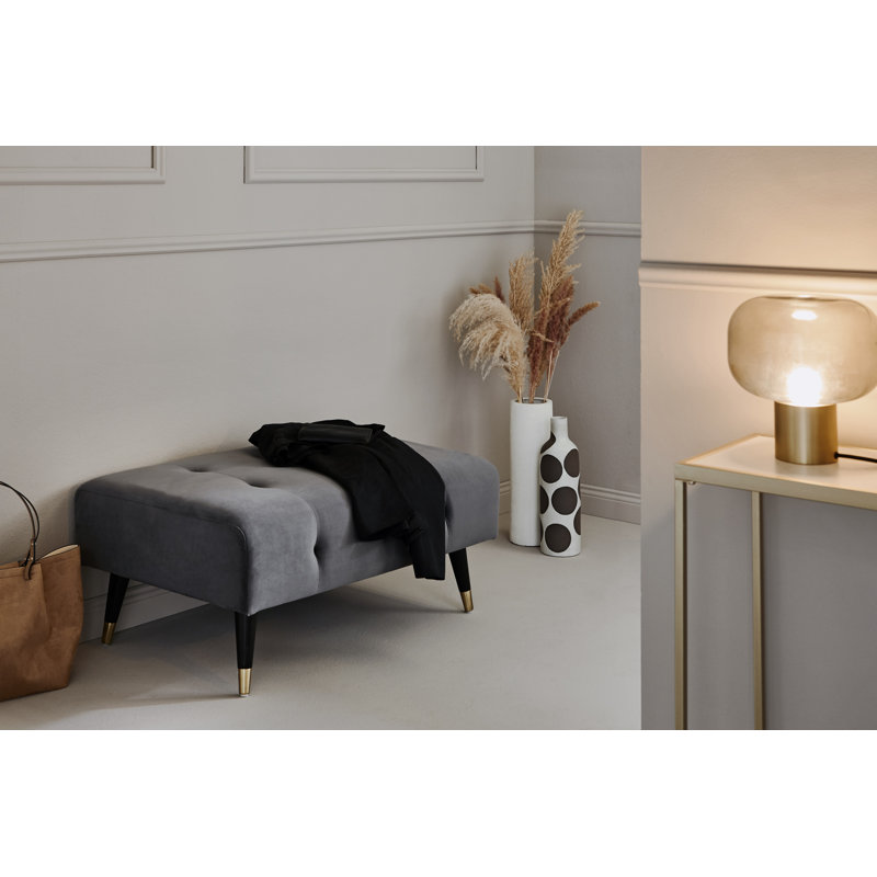 Shiflet 95cm Wide Velvet Tufted Rectangle Footstool Ottoman, Platin Grey