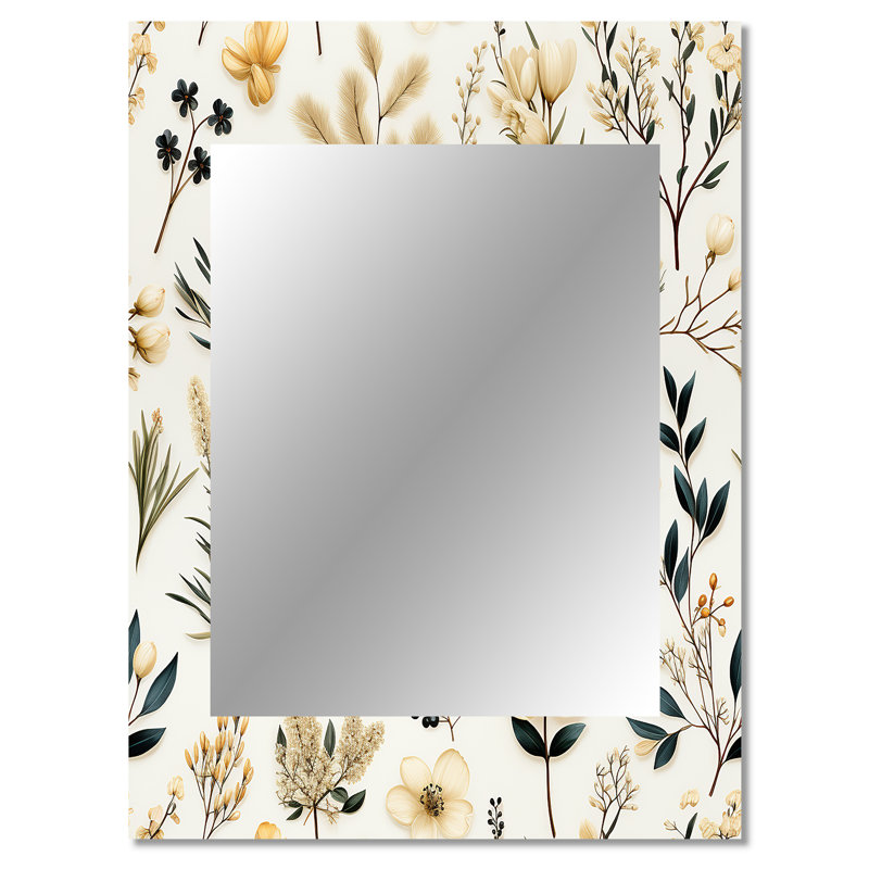 Botanique esquissé - miroir de plantes, botanique, nature, floral, miroir mural décoratif, impression d'art en métal