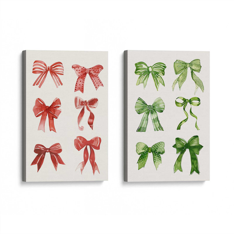 «Merry Little Bows», ensemble de 2 impressions sur toile, H 18 po x l 24 po, Toile tendue, Toile tendue
