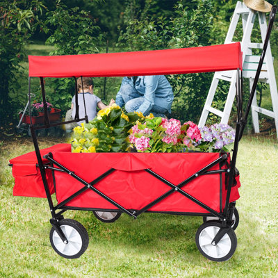 Folding Storage Wagon Garden Shopping Beach Outdoor Cart,Removable Roof