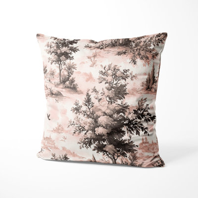 French Country Decorative Throw Pillow - Pink Blush Toile Printed Cushion