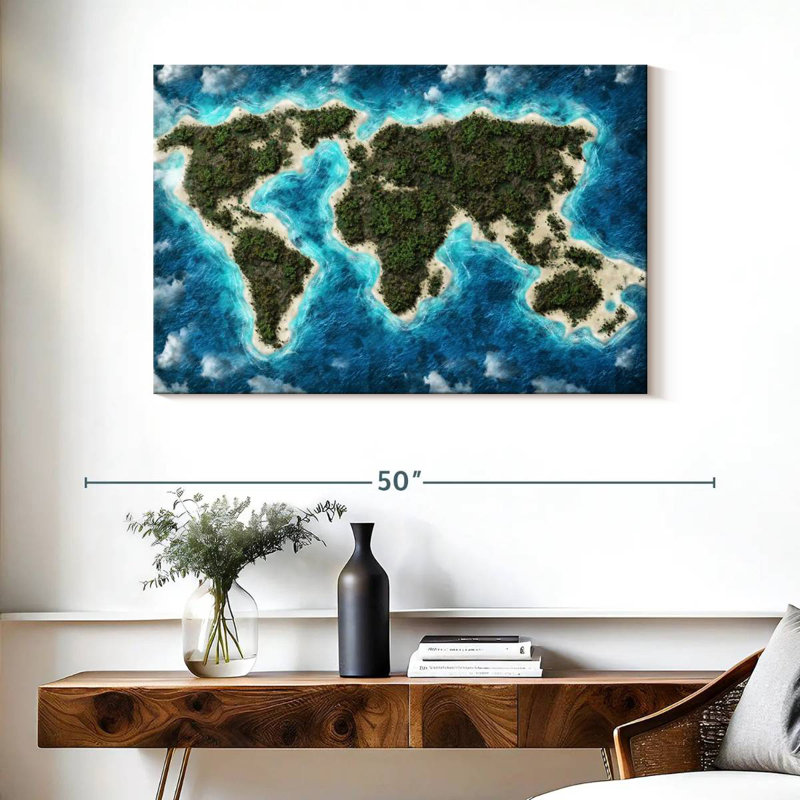 Carte du monde de l'île Aliaz, H 26 po x l 39 po