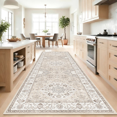Washable Entryway Rug: Farmhouse Kitchen Hallway Rug Wide Soft Water Resistant Floor Mat for Bathroom Nursery Non Slip Indoor Carpet for Living Room Bedroom Dining Room(Beige)
