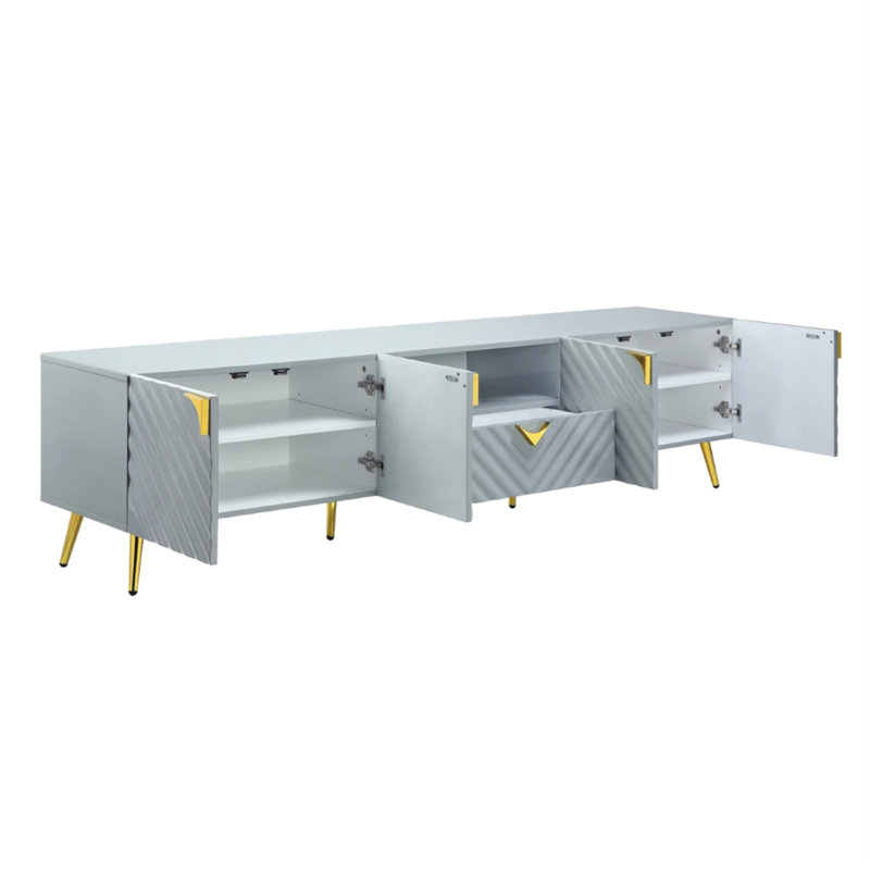 Gaines High Gloss Finish TV Stand for TVs up to 78", White, Manufactured Wood