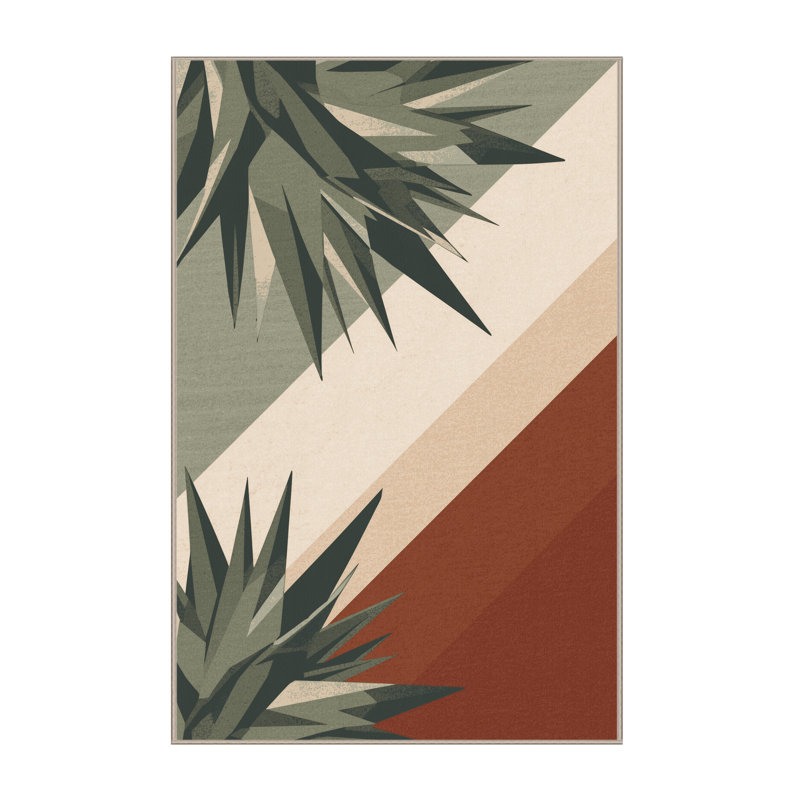 Machine Washable Paesyn Aloe Vera Minimalist Geometric Rug in Brown – Beige Binding, 7x9