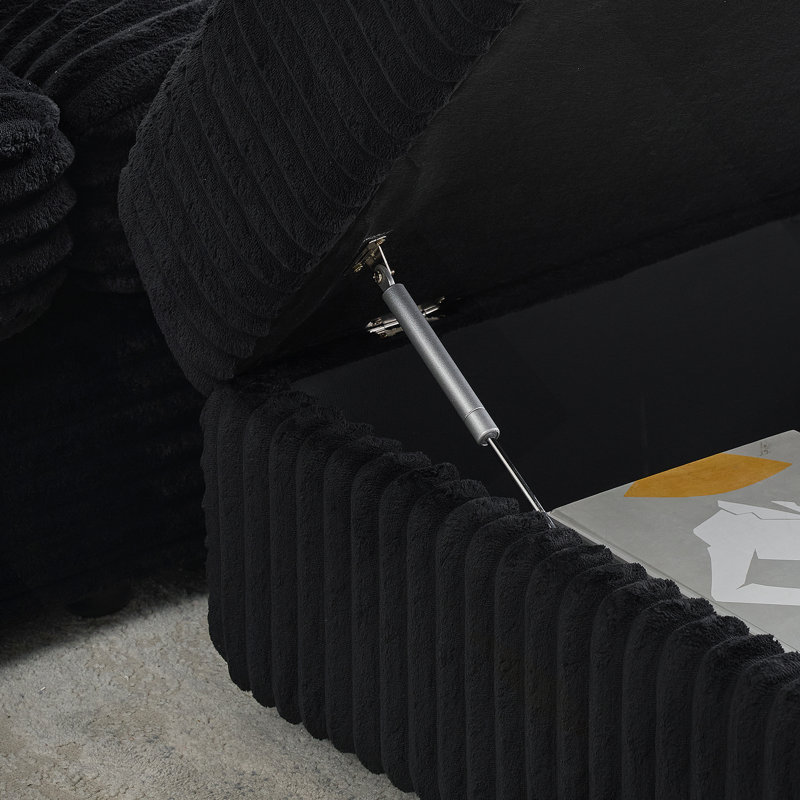 Canapé en velours côtelé, pieds de rangement et 4 coussins décoratifs, Noir