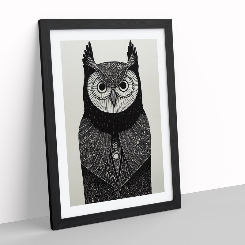Adorable Owl - Wall Art, 48cm H x 36cm W, Black Picture Frame, White