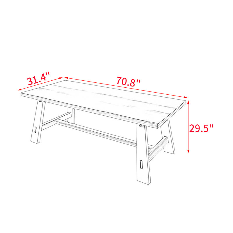 American Style Country Retro Solid Wood Dining Table, 29.5"H x 70.8"L x 31.4"W