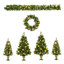 Ensemble d'arbre de Noël Everglow pré-illuminé de 6 pièces pour porche, comprenant des sapins en pot, une couronne et une guirlande.