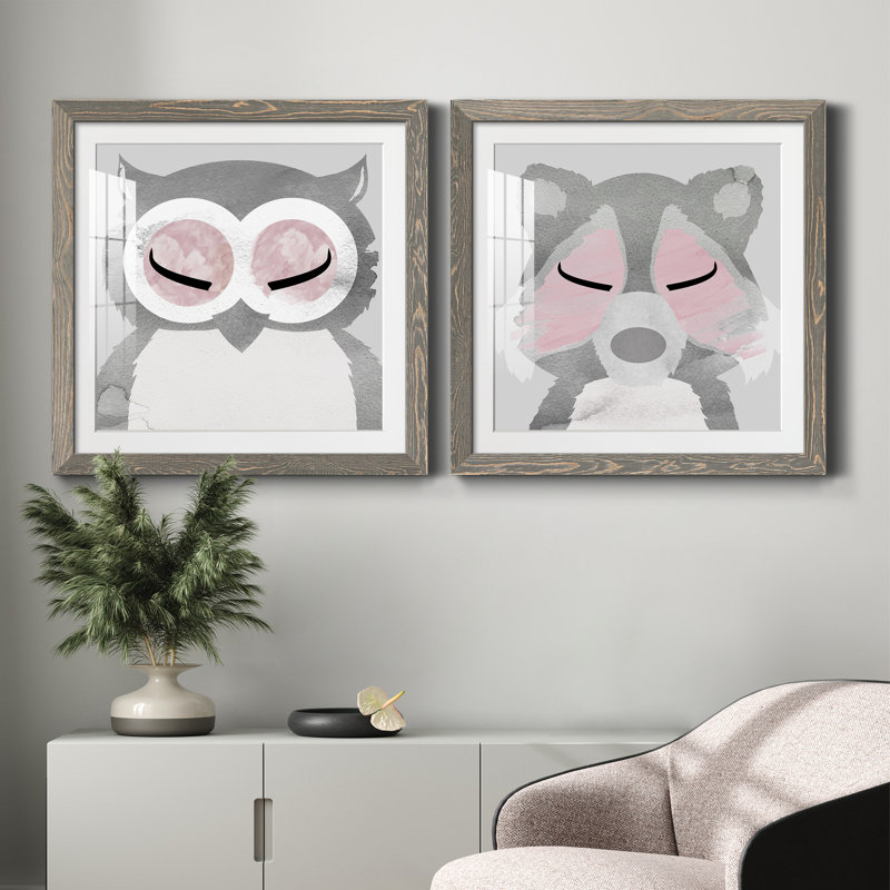 Hibou - ensemble de 2 peintures, H 35,5 po x l 71 po x P 1,5 po, Cadre en papier gris