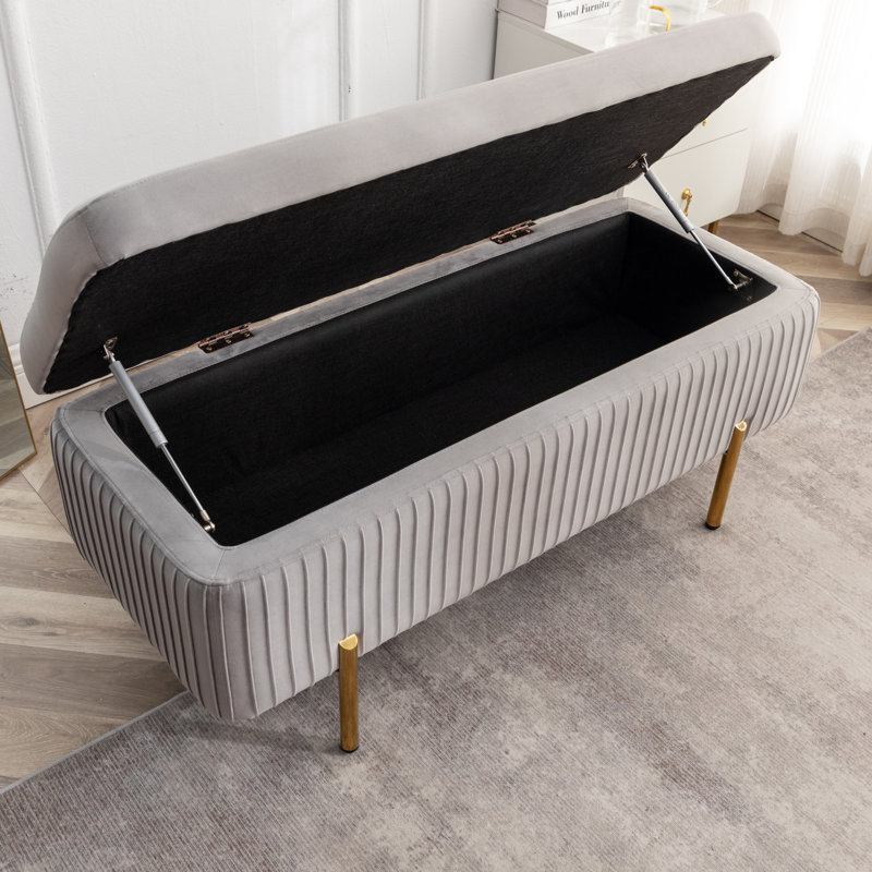 Banc de rangement rembourré en velours Miajah, gris