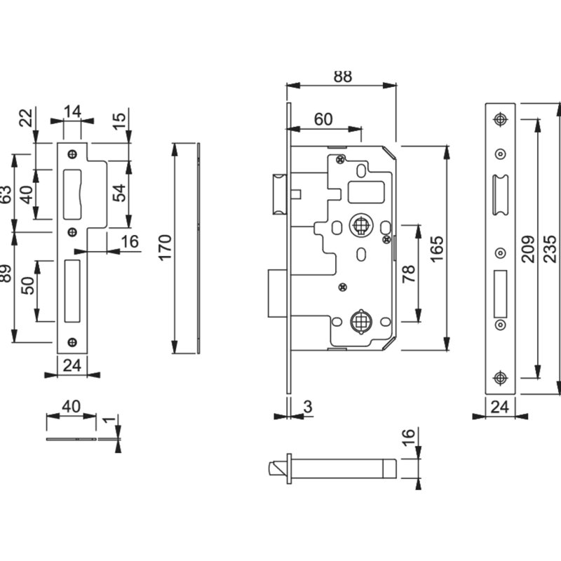 Stainless Steel Latch, 16.5cm H x 1.6cm W x 8.8cm D, Gold
