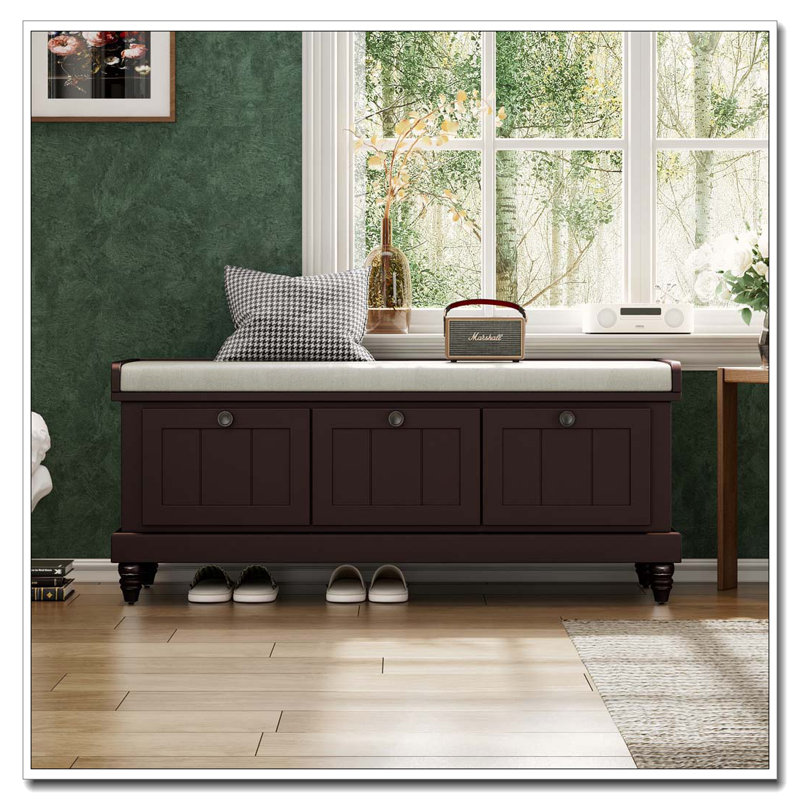 Classic Storage Bench with 3 Drawers, Hidden Compartment, and Cushioned Seat, Espresso