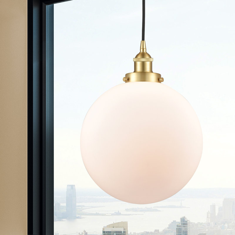 Luminaire suspendu simple à 1 lumière Frederick, Blanc, H 15,5 po x l 12 po x P 12 po, Or satiné