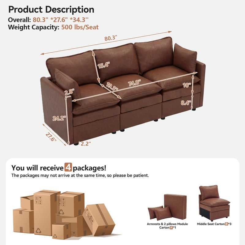 Canapé 80,3 po, Pu-brown