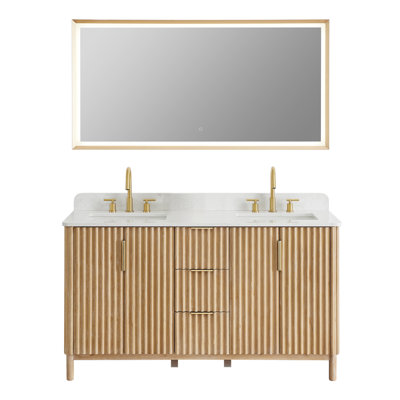 Siena 60" Double Bathroom Vanity with Grain White Engineered Stone Countertop with Mirror