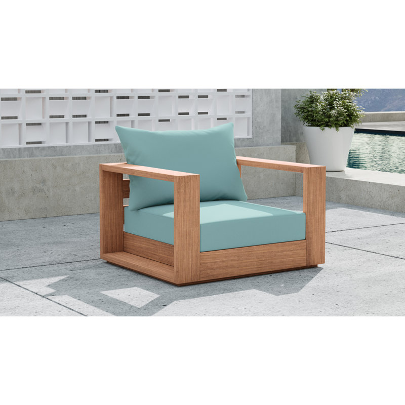 Gazel Teak Patio Chair with Cushions, Sea Blue