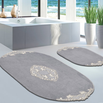 Ensemble de luxueux tapis de bain (2 pièces) en polyester de 19,7 po x 23,6 po et de 23,6 po x 39,4 po | Sous-tapis antidérapant, hauteur de poils de 0,6 po | Lavable à la machine à 86 ° F, parfait pour le confort et le style dans votre salle de bain