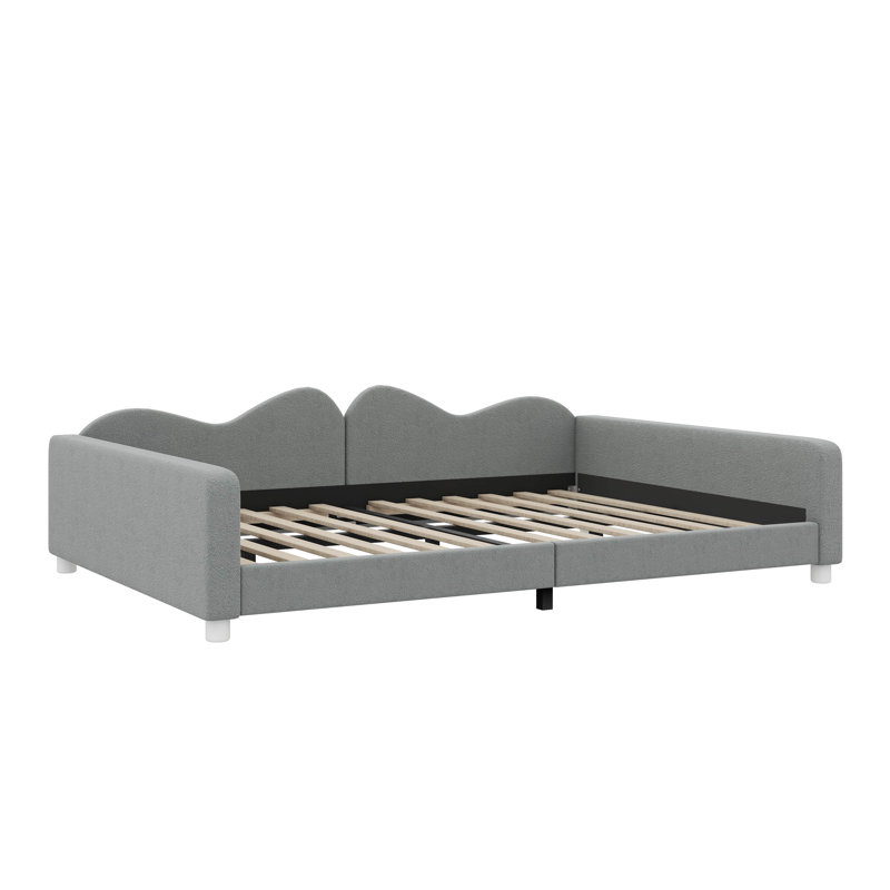 Upholstered Daybed With Cloud-Shaped Backrest, Pink, Full