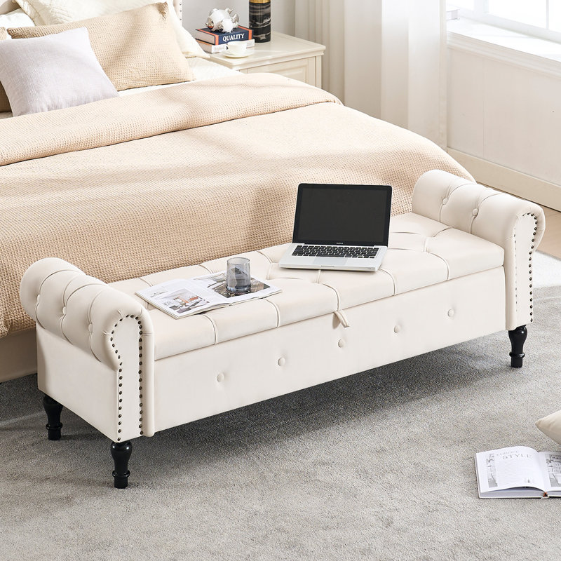 Banc de rangement en velours 66,9 po, Beige