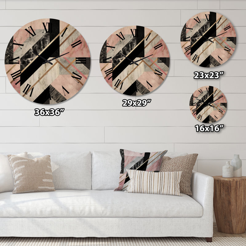 Horloge murale moderne en marbre et granit agate avec touches dorées, Très grand