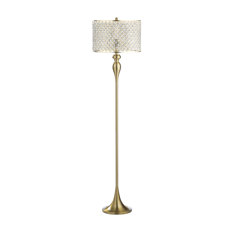 Lampe sur pied avec abat-jour double tambour, Plaqué or