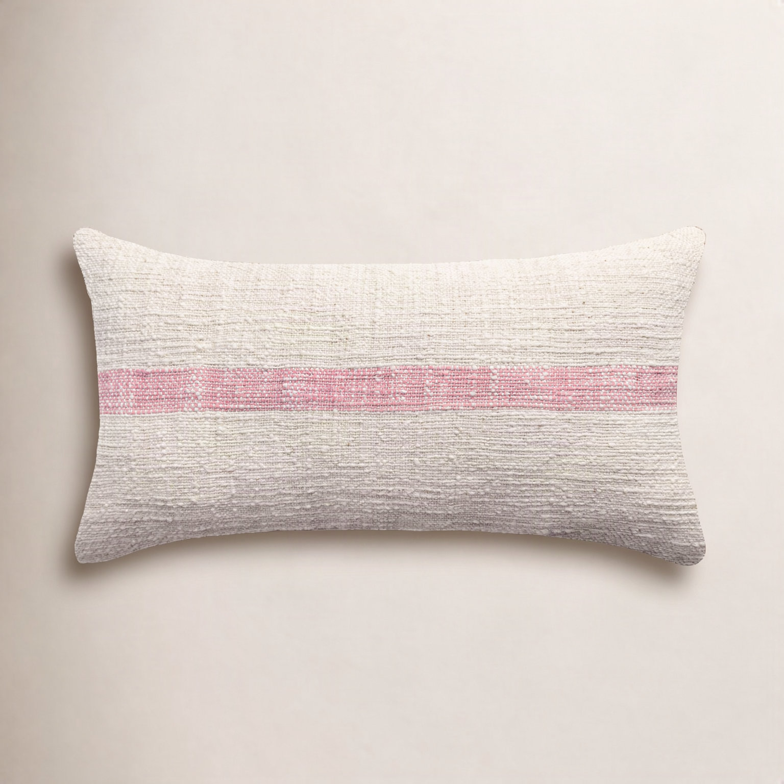 20" x 12" Cotton Pillow Cover, Beige/Pink
