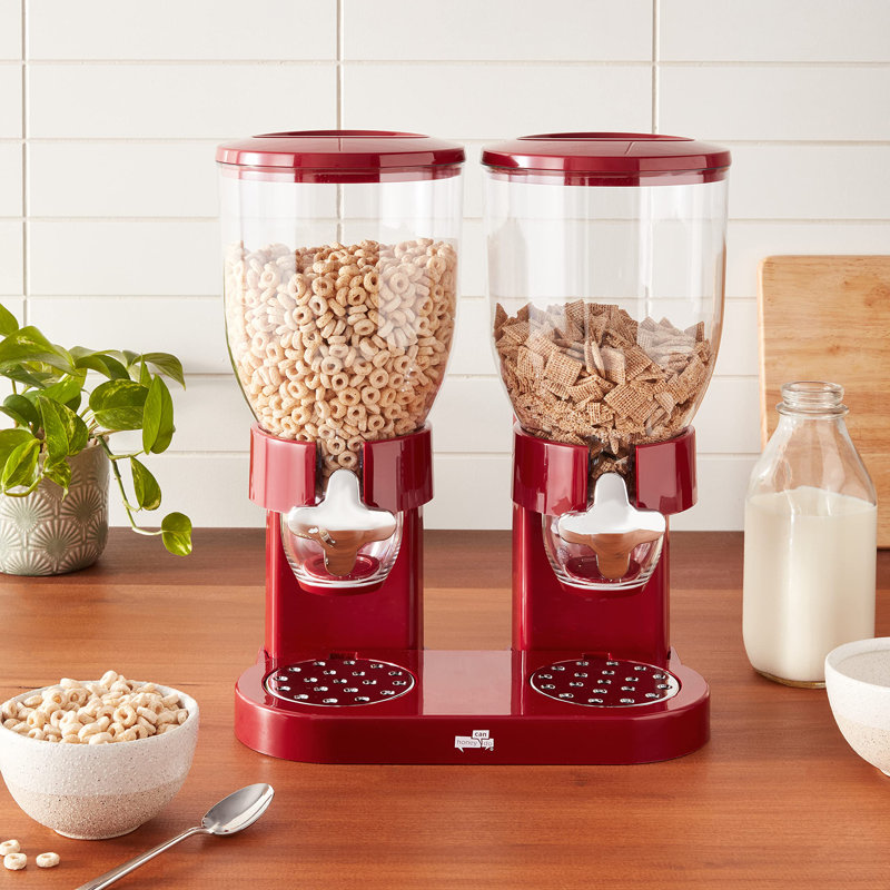 Red and Clear Double Dry Food Dispenser with Portion Control