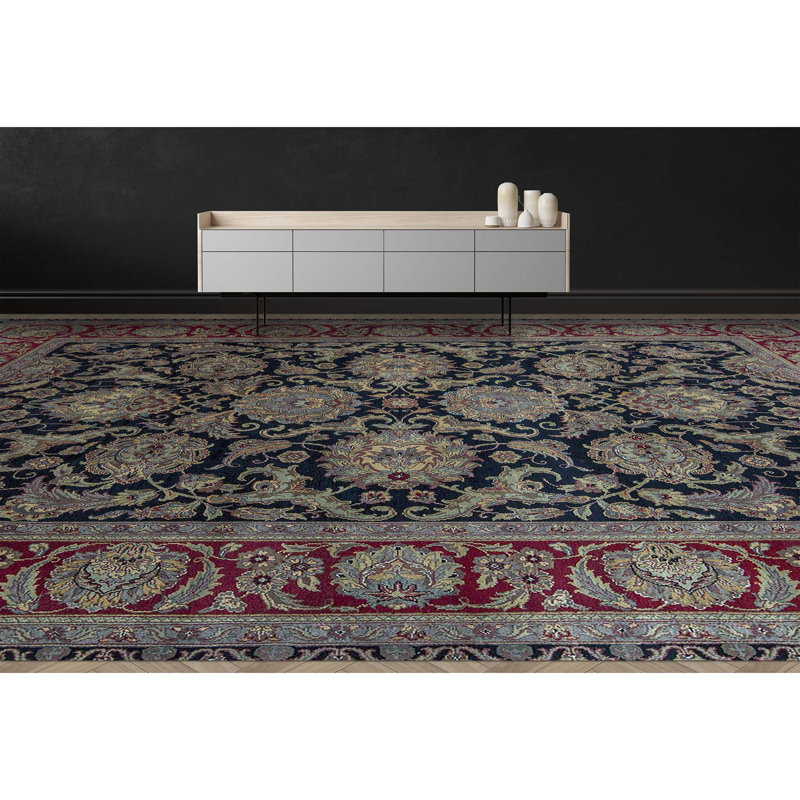 Hand-Knotted High-Quality Black and Red Area Rug