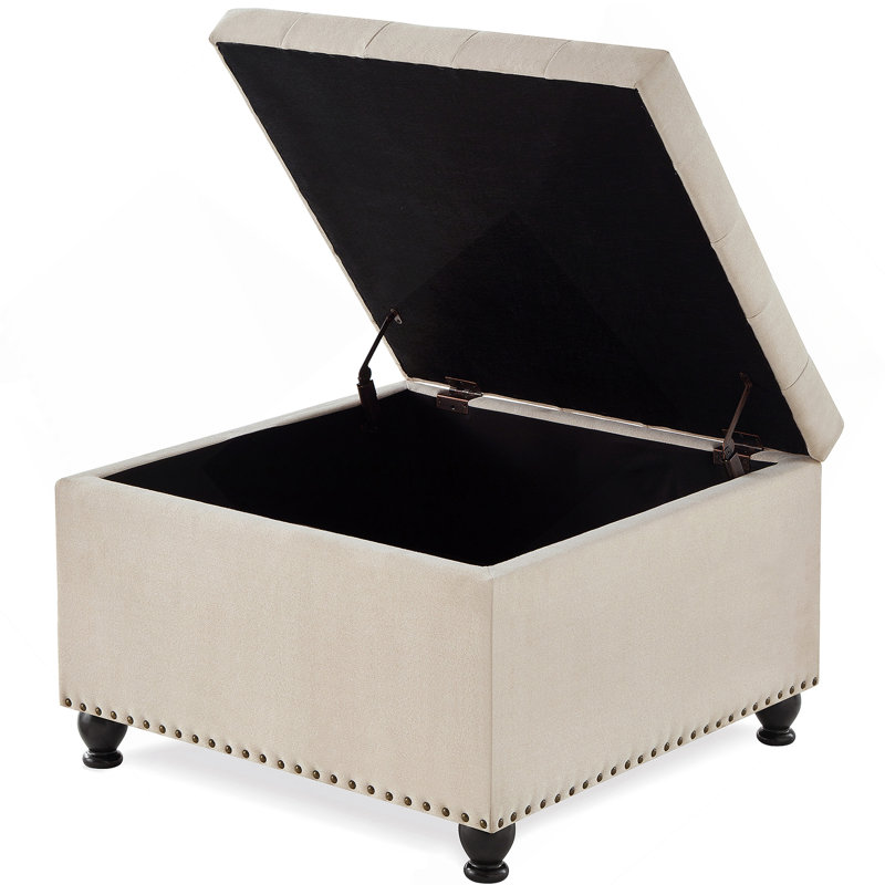 Grande table basse rembourrée carrée avec pieds en bois et table capitonnée, Beige