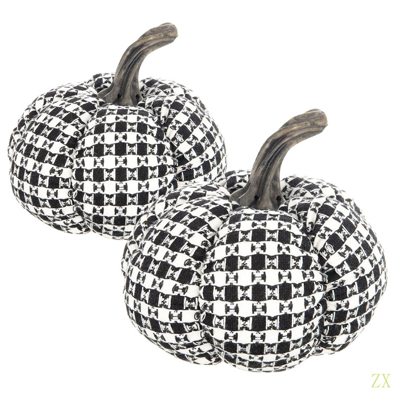 Ensemble de 2, tissu 7 x 7 x 6,7 po - citrouille à carreaux, pour la décoration d'Halloween des Fêtes