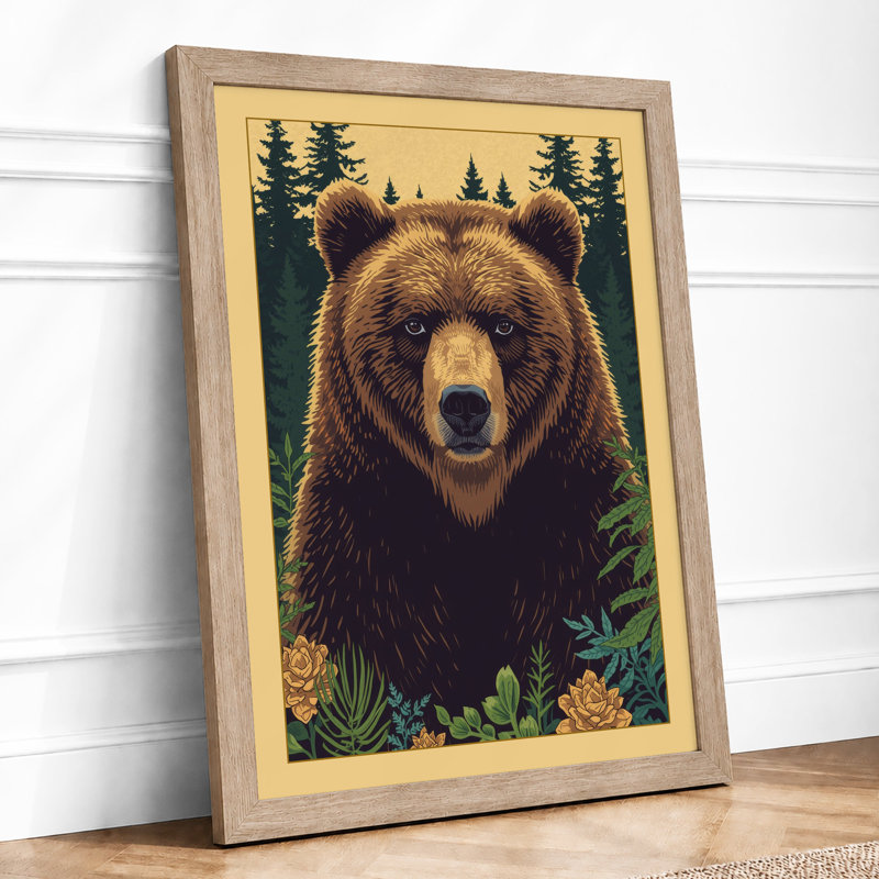 Bear in the Forest Rustic - Framed Print, A4 - 29.7 x 21.0 cm, Oak