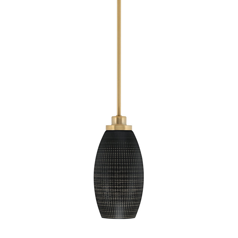 Mini-luminaire suspendu suspendu Odyssey, fini laiton nouvel âge et verre matricé noir 5,5 po