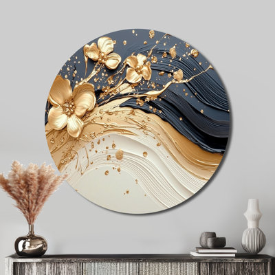 «Abstract Flower Whispering Winds» - Art mural floral abstrait en métal, art mural imprimé doré