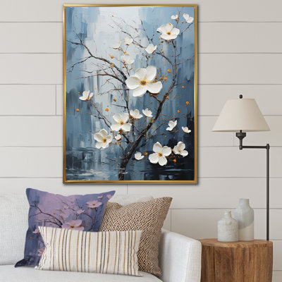 Impression sur toile grise et bleue Dogwood Expression I