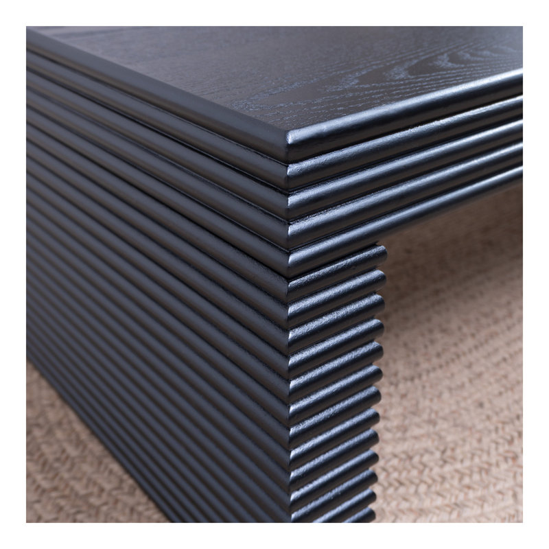 Table basse 47,6 "à nervures noires modernes - Table de centre rectangulaire à profil bas pour le salon
