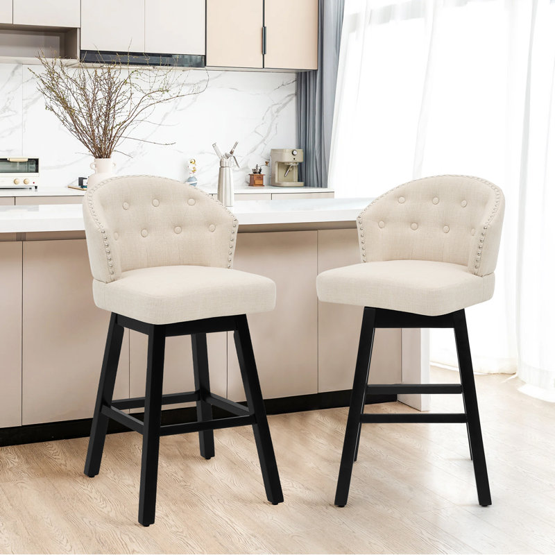 Aadhvika Upholstered BarStools with Solid Wood Frame, Bar Stool (28" Seat Height), Beige