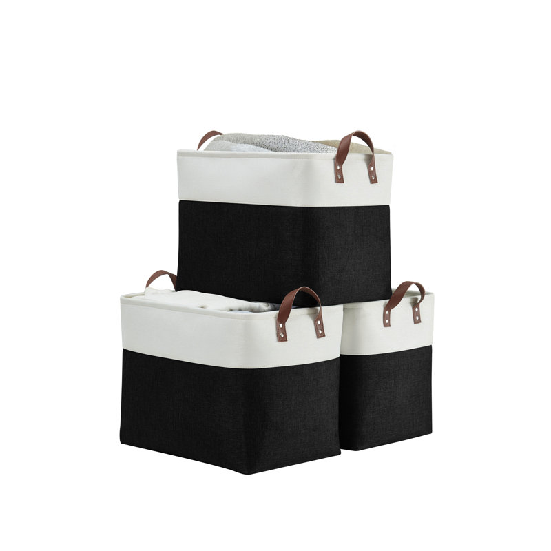 Bac de rangement pliable | Panier pliable en tissu robuste avec poignées, Noir / blanc