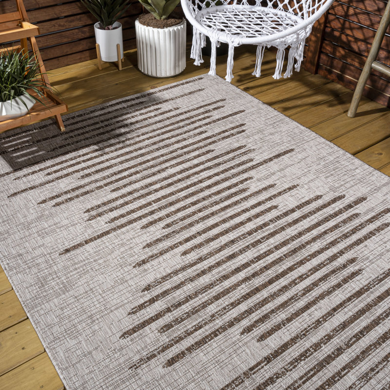 Eastville Berber Stripe Geometric Beige/Brown Indoor/Outdoor Rug, Rectangle 3'1" x 5'