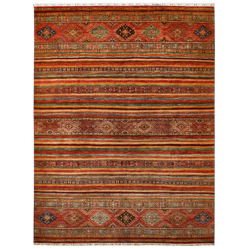 Tapis tribal rouge et multicolore 9 x 12