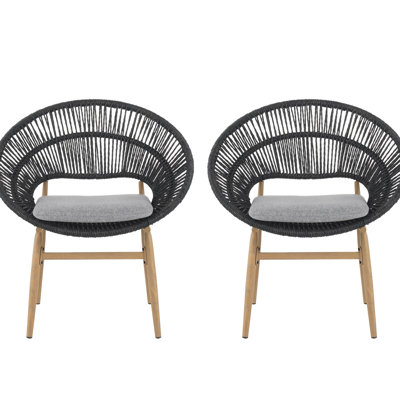 Style Outdoor Dining Chair Of 2, Gray Cushions, Thermally Transferred Legs, Stable For Picnics Chairs Weather- Garden Lounging