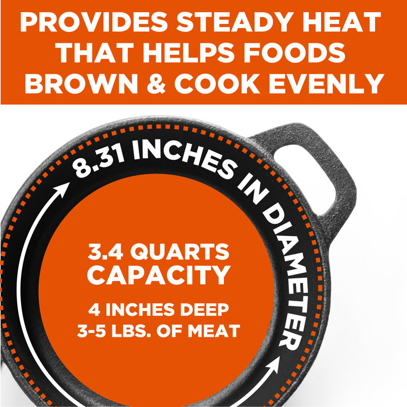CHCI Series Commercial Chef Cast Iron Dutch Oven, 3.4 qt